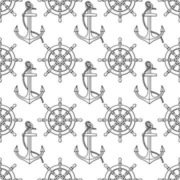 Vector seamless pattern with anchors and ship's wheels Stock Illustration