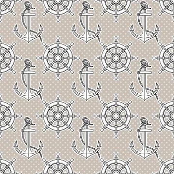 Vector seamless pattern with anchors and ship's wheels Stock Illustration