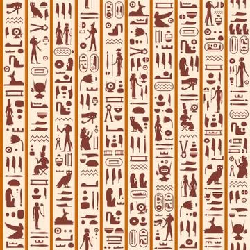 Vector seamless pattern with ancient egyptian hieroglyphs Stock Illustration
