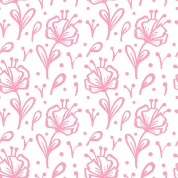 Vector seamless pattern and abstract background with red leaves and flowers f Stock Illustration