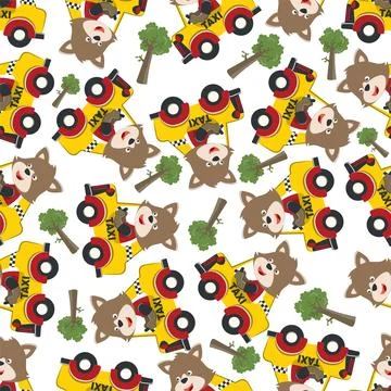 Vector seamless pattern with Animal taxi driver cartoon. Stock Illustration