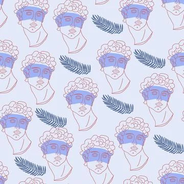 Vector seamless pattern with antique marble statues with broken elements. Greek Stock Illustration