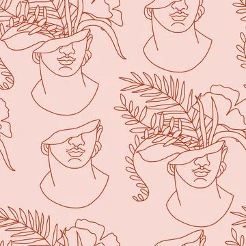 Vector seamless pattern with antique marble statues with broken elements. Greek Stock Illustration