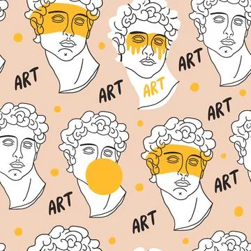 Vector seamless pattern with antique marble statues with broken elements. Greek Stock Illustration