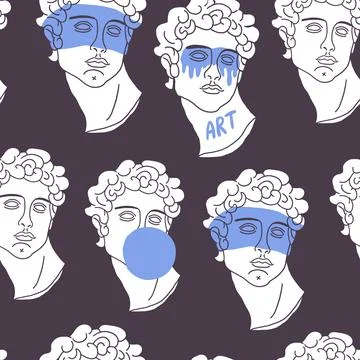 Vector seamless pattern with antique marble statues with broken elements. Greek 스톡 일러스트