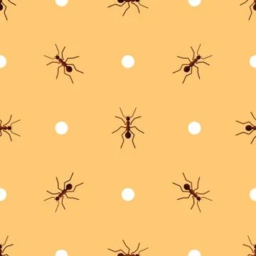 Vector seamless pattern with ants and circles Stock Illustration