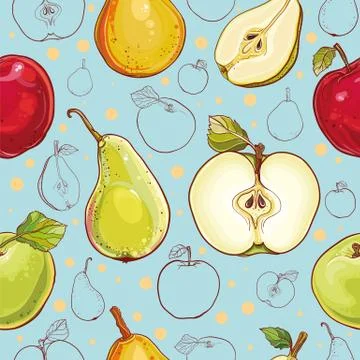 Vector seamless pattern with apples and pears Stock Illustration