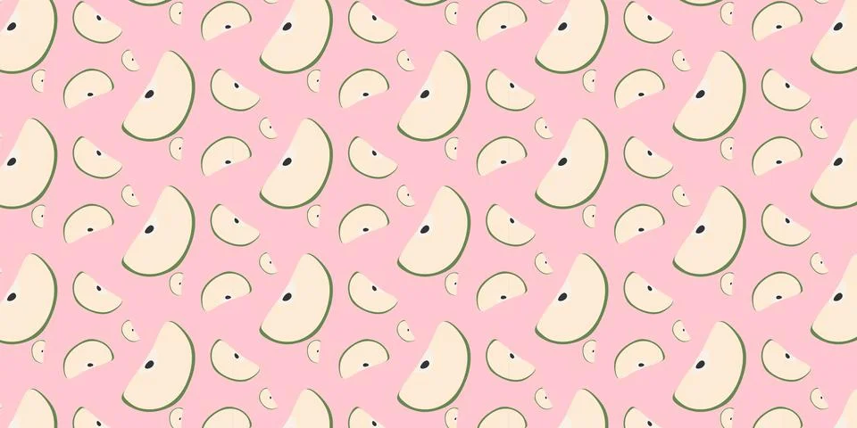 Vector seamless pattern with Apples on Pink background. Fruit Slices of var.. Stock Illustration