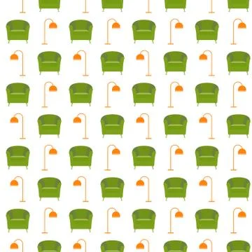 Vector seamless pattern with armchair, lamp. イラスト素材