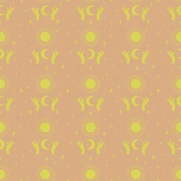 Vector seamless pattern of astrology mystic background with planets Stock Illustration