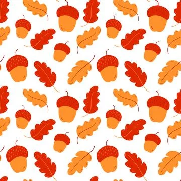 Vector seamless pattern of autumn acorns and oak leaves. Autumn Background Illustrazione stock