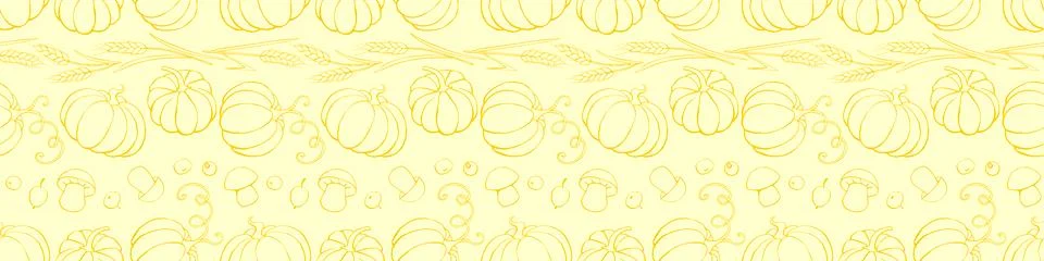 Vector seamless pattern of autumn harvest symbols: pumpkins, wheat ears, be.. イラスト素材