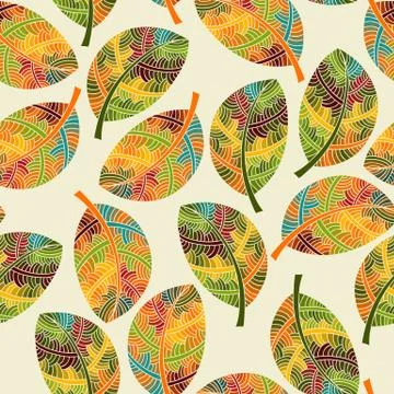Vector seamless pattern with autumn leaves Stock Illustration