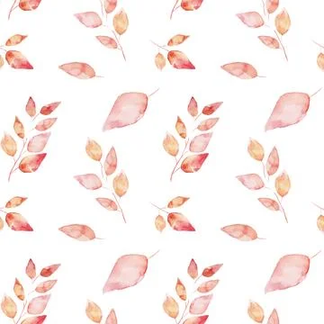 Vector seamless pattern with autumn leaves drawing by watercolor, hand drawn Illustrazione stock