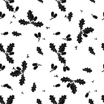 Vector seamless pattern with autumn leaves. Oak, maple, chestnut, acorns. U.. 스톡 일러스트