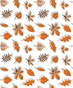 Vector seamless pattern of autumn orange leaves Stock Illustration