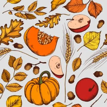 Vector seamless pattern of autumn pattern. Hand drawn vector illustration Stock Illustration