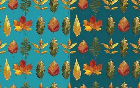 Vector seamless pattern with autumn set leaves. Stock Illustration
