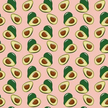 Vector seamless pattern with avocado fruit on a pink background Stock Illustration