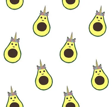 Vector seamless pattern of avocado with horn Stock Illustration