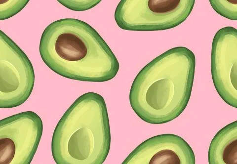 Vector seamless pattern with avocado. Tropical background with exotic fruit. Stock Illustration
