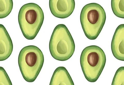 Vector seamless pattern with avocado. Tropical background with exotic fruit. Stock Illustration
