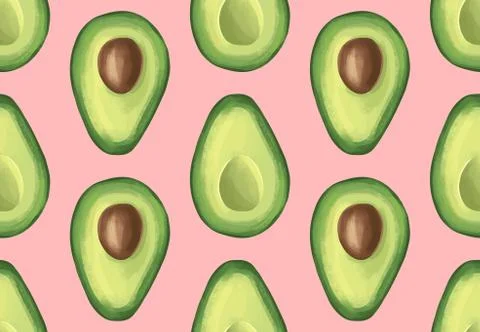 Vector seamless pattern with avocado. Tropical background with exotic fruit. Stock Illustration