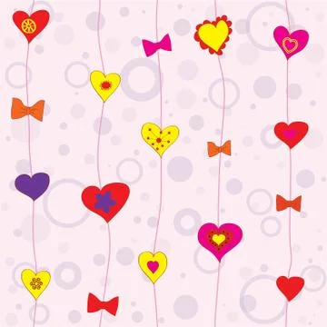 Vector seamless pattern background with bright hearts. Stock Illustration