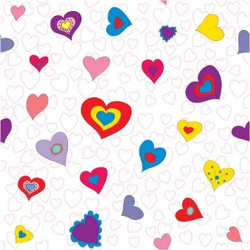 Vector seamless pattern background with bright hearts. Stock Illustration