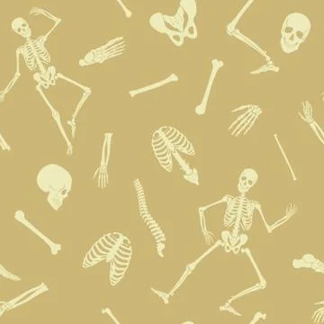 Vector Seamless pattern, background with dancing skeletons and various single Stockillustratie