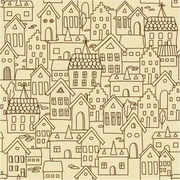 Vector seamless pattern background with european houses. Stock Illustration