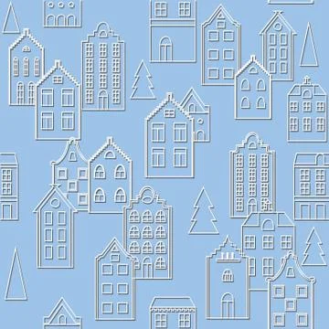 Vector seamless pattern background with european houses. Stock Illustration