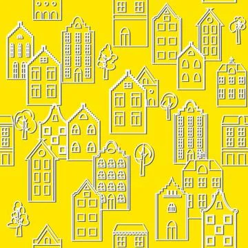 Vector seamless pattern background with european houses. Stock Illustration