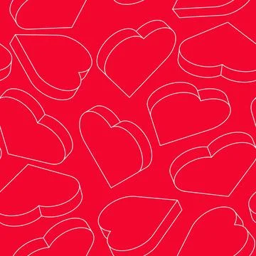 Vector seamless pattern background with isometric hearts. Seamless linear pat Stock Illustration