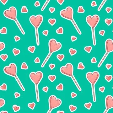 Vector seamless pattern background with stickers hearts and Popsicle. Stock-Illustration
