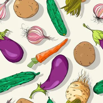 Vector seamless pattern background with vegetables food menu template Stock Illustration