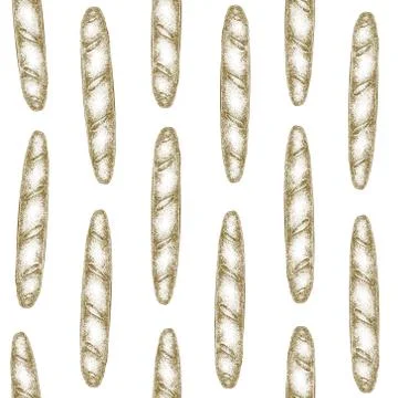 Vector seamless pattern with baguettes. Hand drawn vector retro illustrations Illustrazione stock