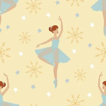 Vector seamless pattern with ballerinas and snowflakes Illustrazione stock