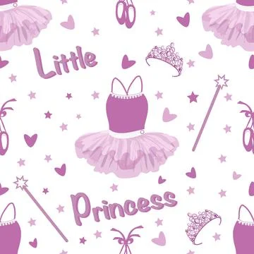 Vector seamless pattern with ballet accessories and the text Little Princess Stock Illustration