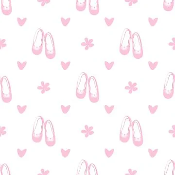 Vector seamless pattern with ballet shoes and hearts in pink Stock Illustration