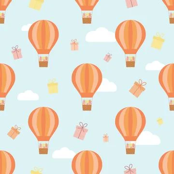 Vector seamless pattern. Balloon with gifts. Design. Stock Illustration