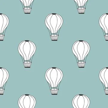 Vector seamless pattern with baloon on blue background. Yand drawn doodle pat Stock Illustration