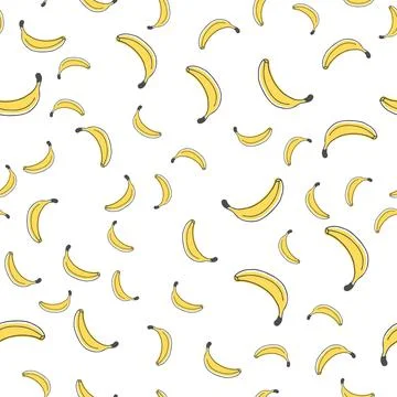Vector seamless pattern with banana fruit on white background. Cute pattern w Stock Illustration