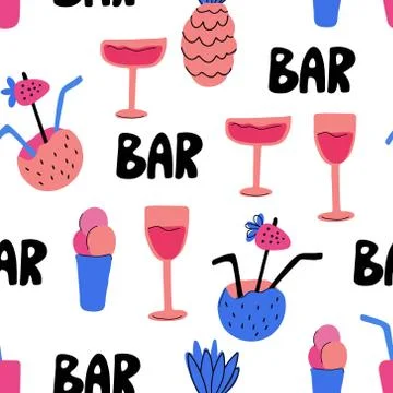 Vector seamless pattern with bar cocktails. Illustrazione stock