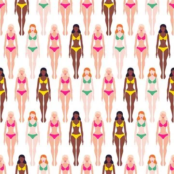 Vector seamless pattern with Barbie dolls in bright bikini Stock Illustration