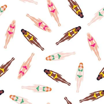 Vector seamless pattern with Barbie dolls in bright bikini Illustrazione stock