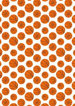 Vector seamless pattern of basketballs. Background in flat style, orange on Stock Illustration