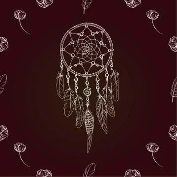 Vector seamless pattern with beautiful hand drawn dream catcher  Stock Illustration