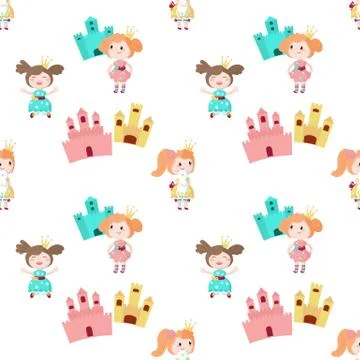 Vector seamless pattern with beautiful little princess Stock Illustration