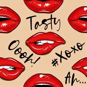 Vector seamless pattern with beautiful woman lips Stock Illustration